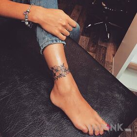 Tattoo Floral ankle band near the ankle motif: black and gray style: realistic