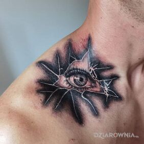 Tatuaż Eye na szyi motyw: czarno-szare styl: realistyczne