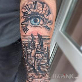 Tattoo DJ Kids on the forearm motif: characters style: realistic
