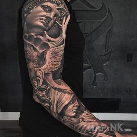 Tattoo Angel sleeve On the arm motif: angels style: realistic