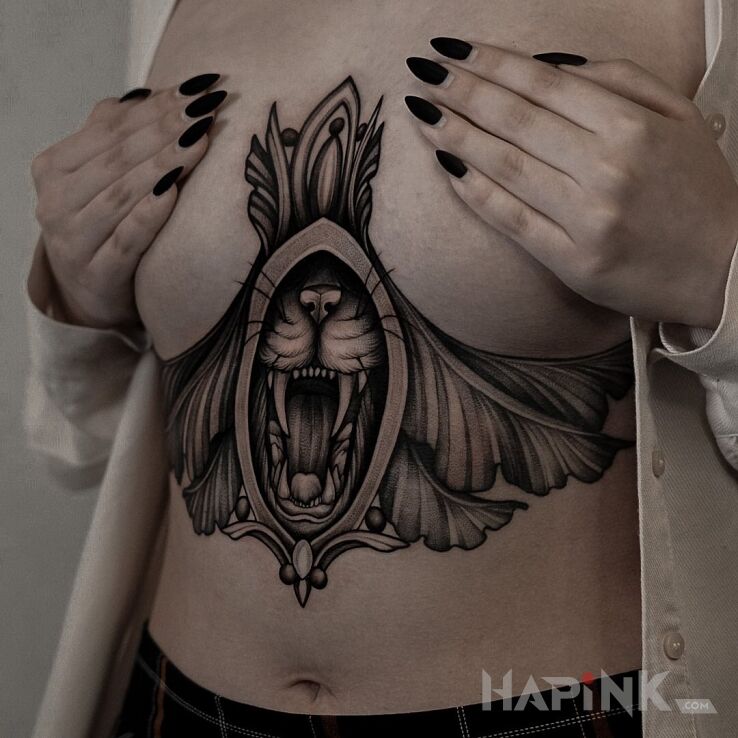 Tattoo Pyszczek tygrysa in animals motif and graphic / illustrative style underboob
