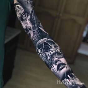 Tattoo Skull on the eyes On the arm motif: 3D style: realistic