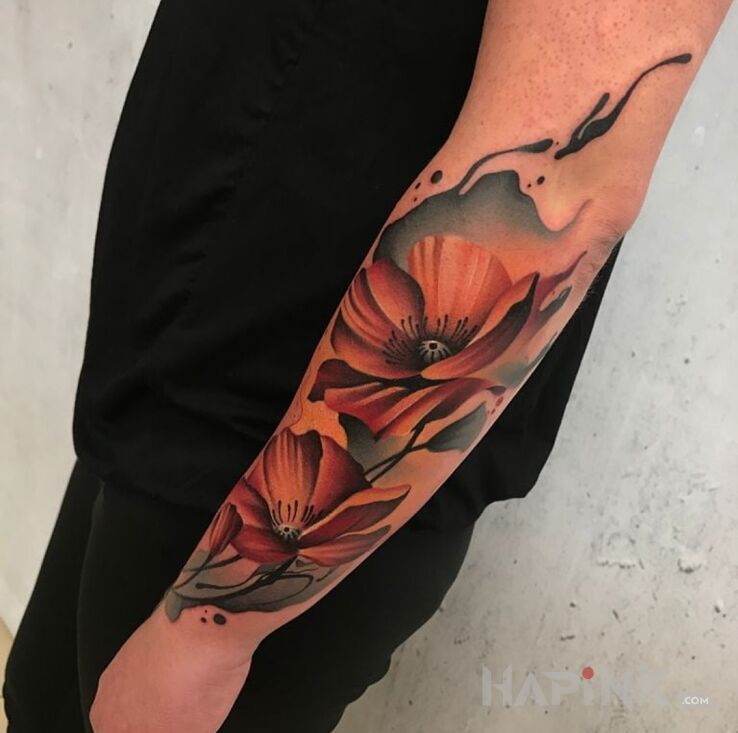 Tattoo Speak in color Roofi in flowers motif and Watercolor style On the arm