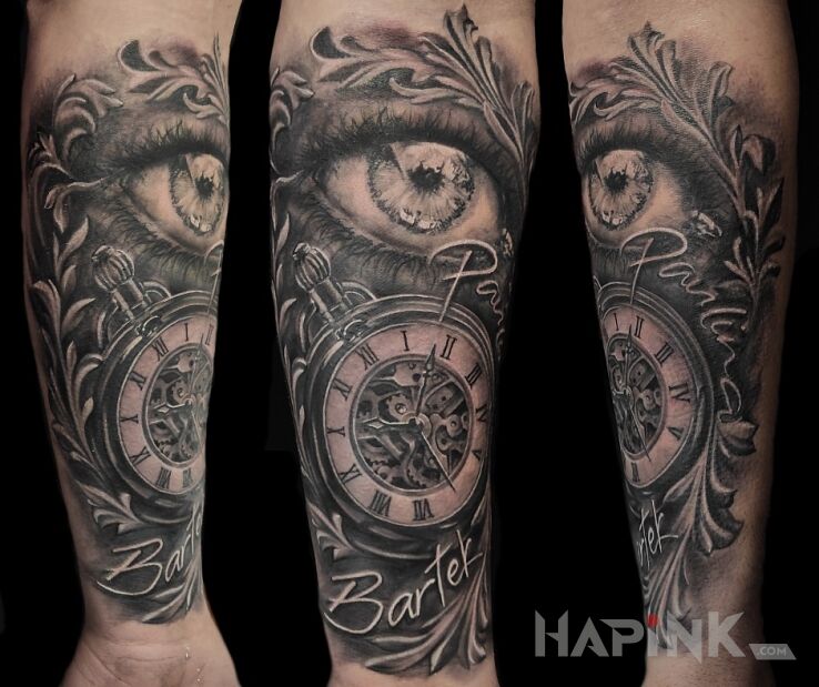 Tattoo Family themes in floral motif and realistic style on the forearm