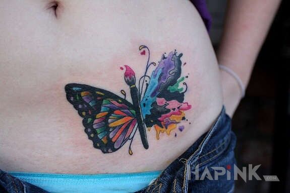 Tattoo Motyl in butterflies motif on the stomach