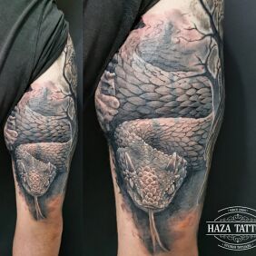 Tattoo Vipera berus on the upper arm motif: animals style: realistic