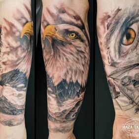 Tattoo Heads or tails? On the arm motif: colorful style: realistic