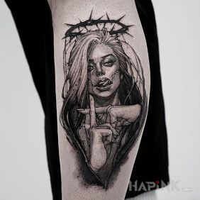 Tattoo Heretic On the arm motif: black and gray style: realistic