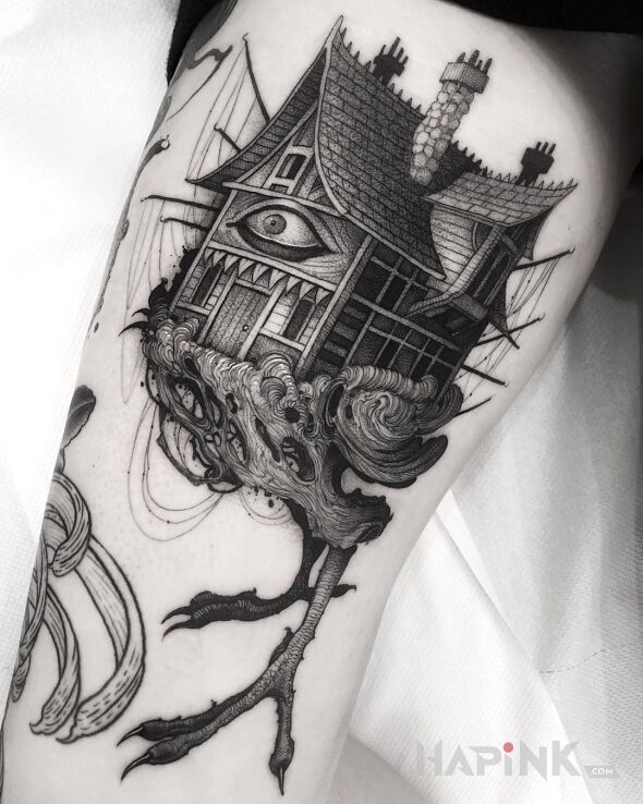 Tattoo Domek na kurzych łapkach in other motif and graphic / illustrative style on the leg