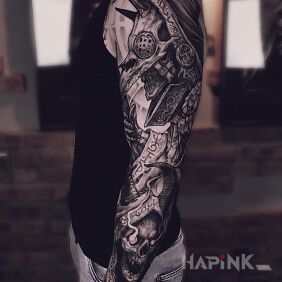 Tattoo Priest of a demonic cult on the forearm motif: sleeves style: graphic / illustrative