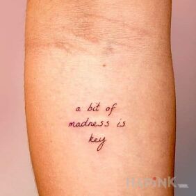 Tattoo A bit of madness On the arm motif: lettering style: calligraphy