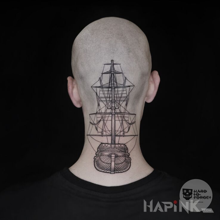 Tattoo Statek in other motif and graphic / illustrative style on the nape