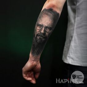 Tattoo Walter White on the forearm motif: faces style: realistic