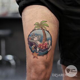 Tatuaż Tom na udzie motyw: kolorowe styl: kreskówkowe / komiksowe