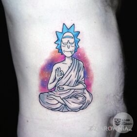 Tatuaż Tranquility Rick na brzuchu motyw: kolorowe styl: graficzne / ilustracyjne