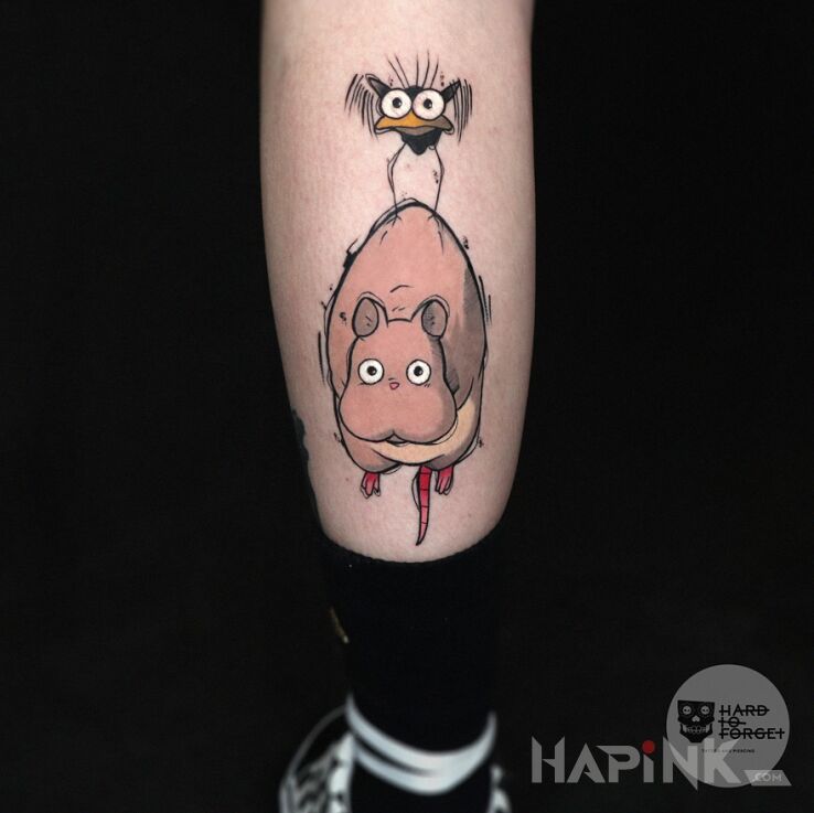 Tattoo Spirited Away in characters motif and graphic / illustrative style on the calf