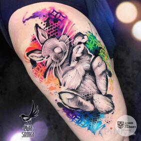 Tattoo Rabbit on the thigh motif: animals style: graphic / illustrative