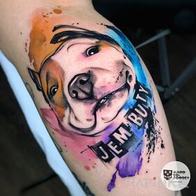 Tattoo Puppy on the leg motif: funny style: graphic / illustrative
