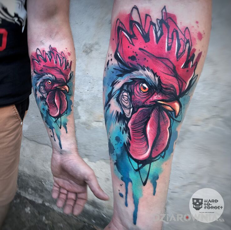 Tatuaż kogut w motywie zwierzęta i stylu graficzne / ilustracyjne na przedramieniu