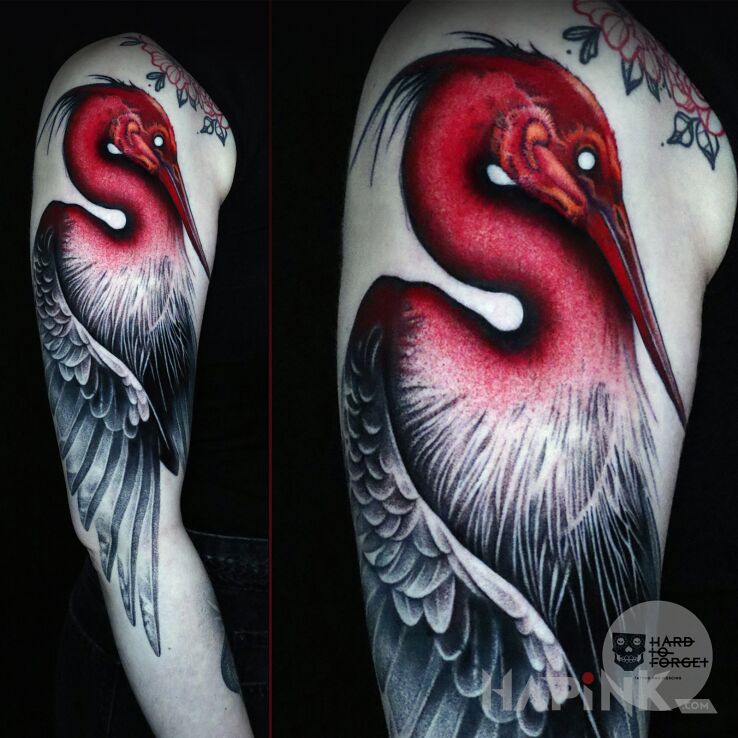 Tattoo Czapla in colorful motif and graphic / illustrative style On the arm
