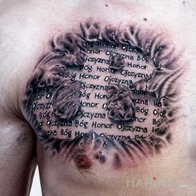 Tattoo God Honor Fatherland on the chest motif: lettering