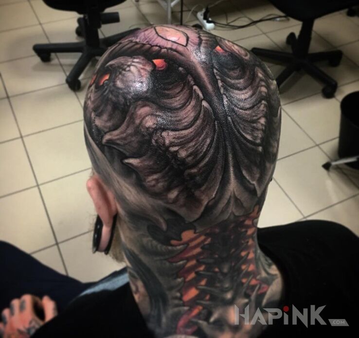 Tattoo Głowa diabła in 3D motif on the head