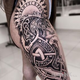 Tattoo Celtic confusion on the leg motif: other style: Celtic / Nordic