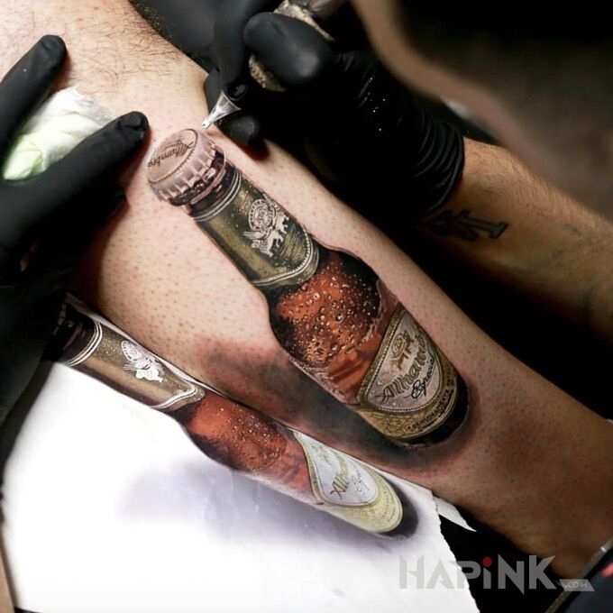 Tattoo Zimny browarek 😁 in objects motif and realistic style on the calf