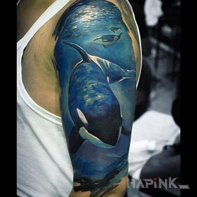 Tattoo Ploughing on the upper arm motif: animals style: realistic