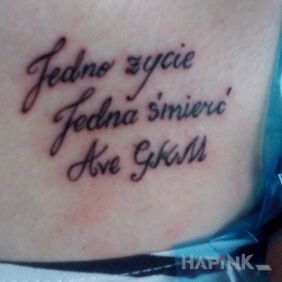 Tattoo There is no cure for Fanaticism :) on the collarbone motif: lettering