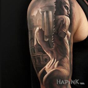 Tattoo Roman statue on the upper arm motif: 3D