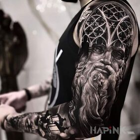 Tattoo Grandpa with stained glass on the upper arm motif: Stained glass style: realistic