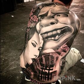 Tattoo Japanese tattoo on the back motif: 3D style: japanese / irezumi