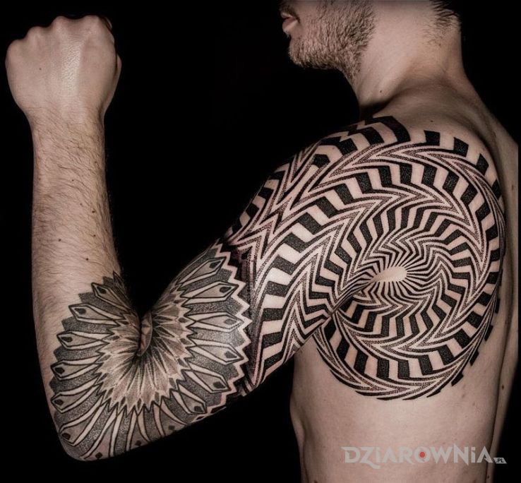 Tatuaż fajny rękaw w motywie rękawy i stylu geometryczne na ramieniu