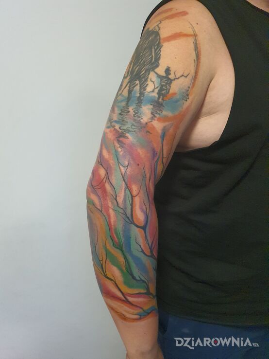 Tatuaż coś takiego w motywie rękawy i stylu watercolor na ramieniu