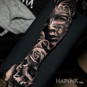 Tattoo Woman in a Mask on the forearm motif: sleeves style: realistic