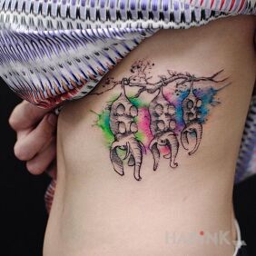 Tattoo Three elephants on the ribs motif: animals