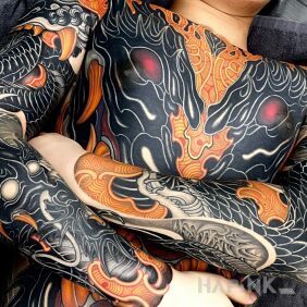 Tattoo Dragon's path on the forearm motif: dragons style: japanese / irezumi