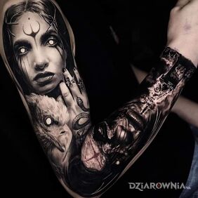 Tatuaż Białe ślepia na ramieniu motyw: rękawy styl: realistyczne