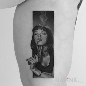 Tattoo Pulp Fiction On the arm motif: 3D style: realistic