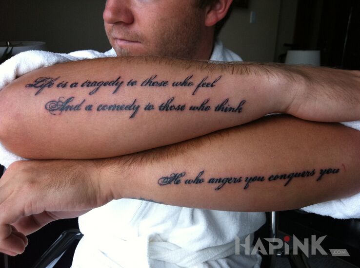Tattoo Ładna czcionka in lettering motif and calligraphy style on the forearm