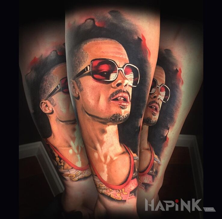 Tattoo Brad Pitt in 3D motif and realistic style on the forearm