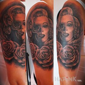 Tattoo First session :) on the upper arm motif: faces