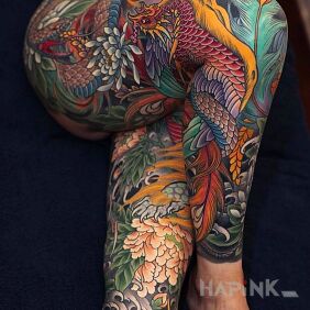 Tattoo Colorful little legs on the knee motif: legsleeves style: japanese / irezumi