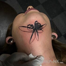 Tattoo Such a little spider :) on the throat motif: animals style: realistic