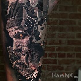 Tattoo Interesting tattoo on the leg motif: 3D style: realistic