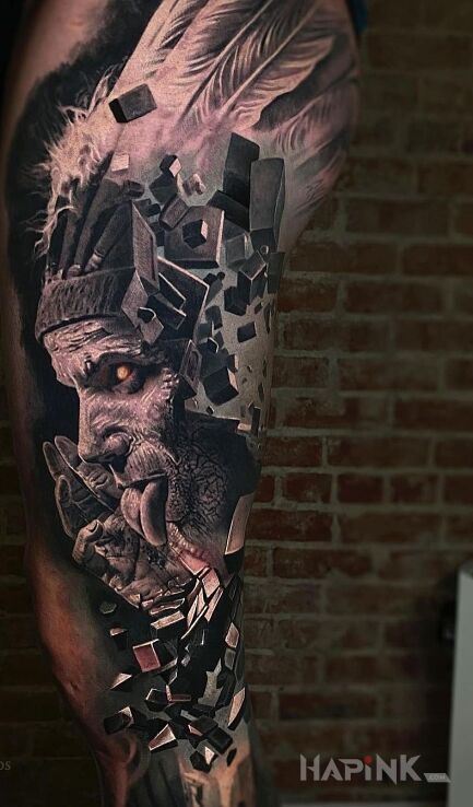 Tattoo Ciekawy tatuaż in 3D motif and realistic style on the buttocks
