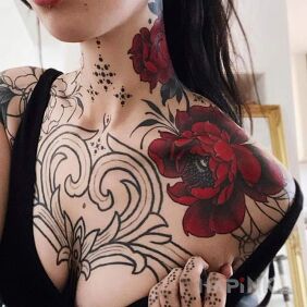 Tattoo Red, almost bloody flower ❤ on the shoulder motif: flowers style: realistic