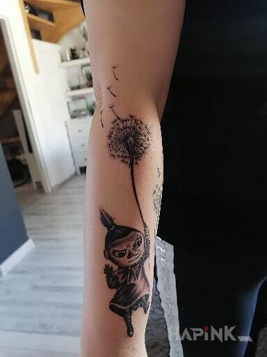 Tattoo Mała Mi in characters motif and graphic / illustrative style on the forearm
