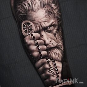 Tattoo Knight Templar warrior On the arm motif: 3D style: realistic